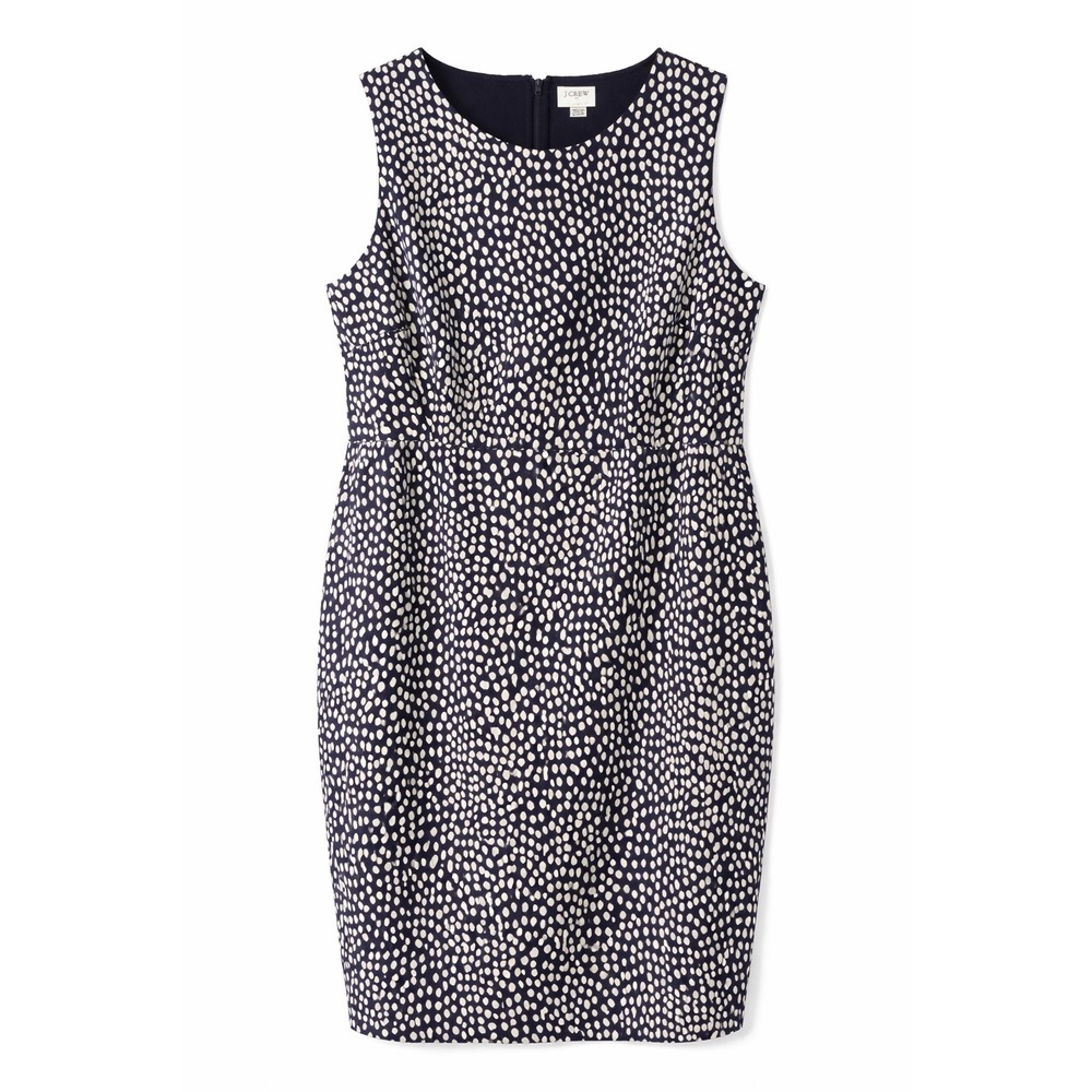 J. Crew Navy White Polka Dot Cotton Pique Sheath Dress Sleeveless Size 18